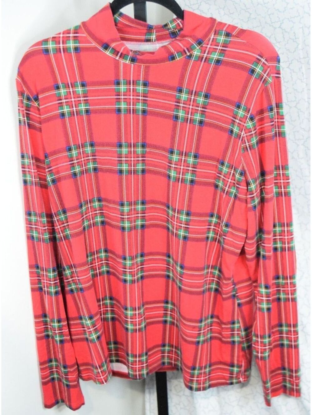 Time and Tru Women's Plus 3X 22 Red Green Tartan Plaid Mock Neck Holiday Top